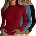 Riyiper Women's Ribbed Mock Turtleneck 3-Pack Slim Fit Tops - Layering