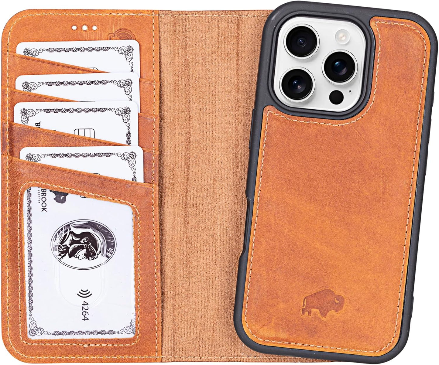 Premium Leather Wallet Case for iPhone 16 Pro with RFID Protection