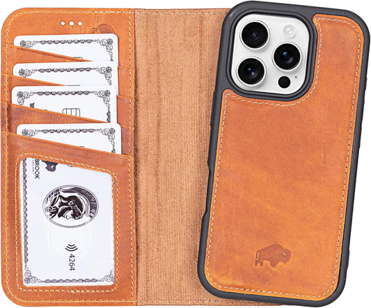 Premium Leather Wallet Case for iPhone 16 Pro with RFID Protection