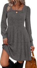 Sampeel Womens Square Neck Long Sleeve Babydoll Sweater Dress Shoes