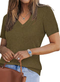 Wool Blend Women's Summer Fall Tops - Lightweight V Neck Blouse