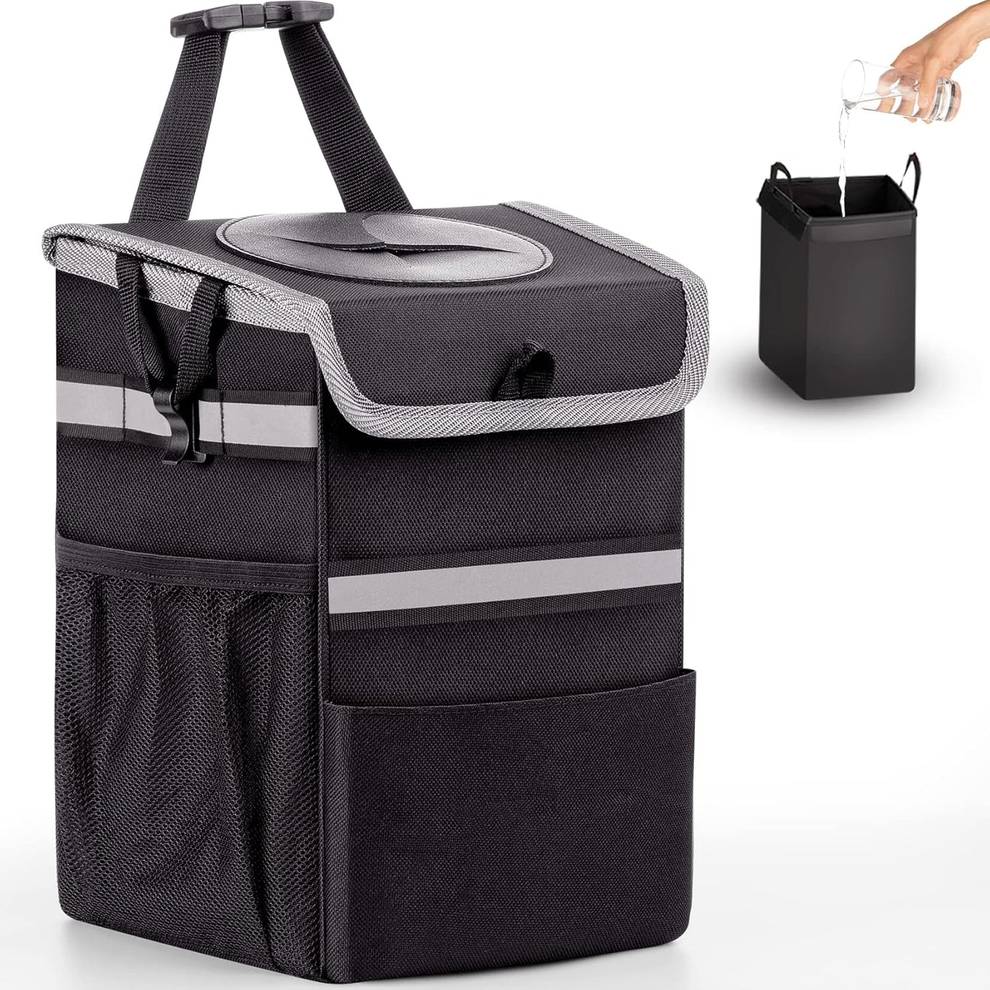 2-Gal Car Trash Can with Lid & Pockets - Neat & Spacious!