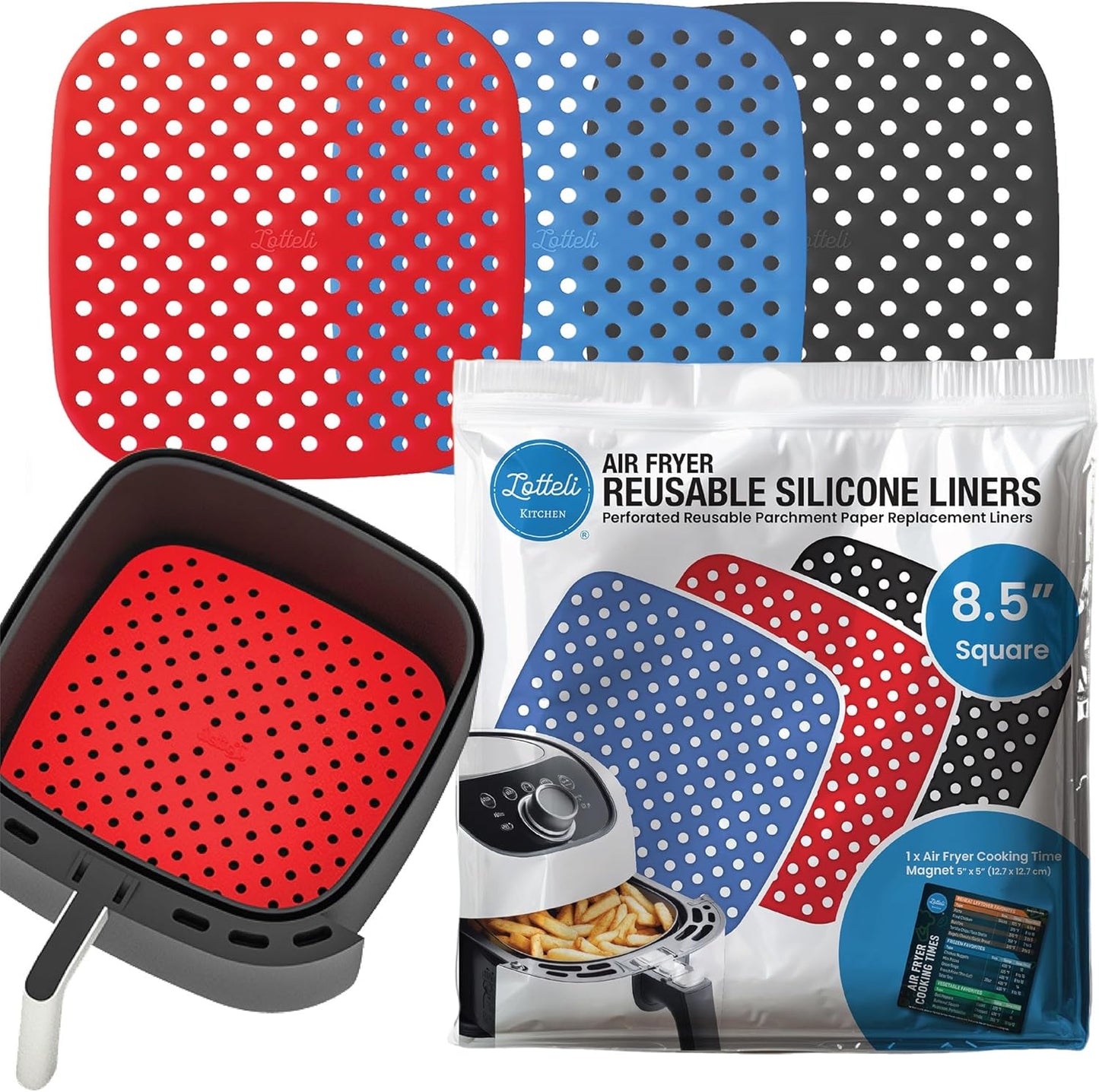LOTTELI Reusable Air Fryer Liners 3pk - Easy Clean Silicone Liners