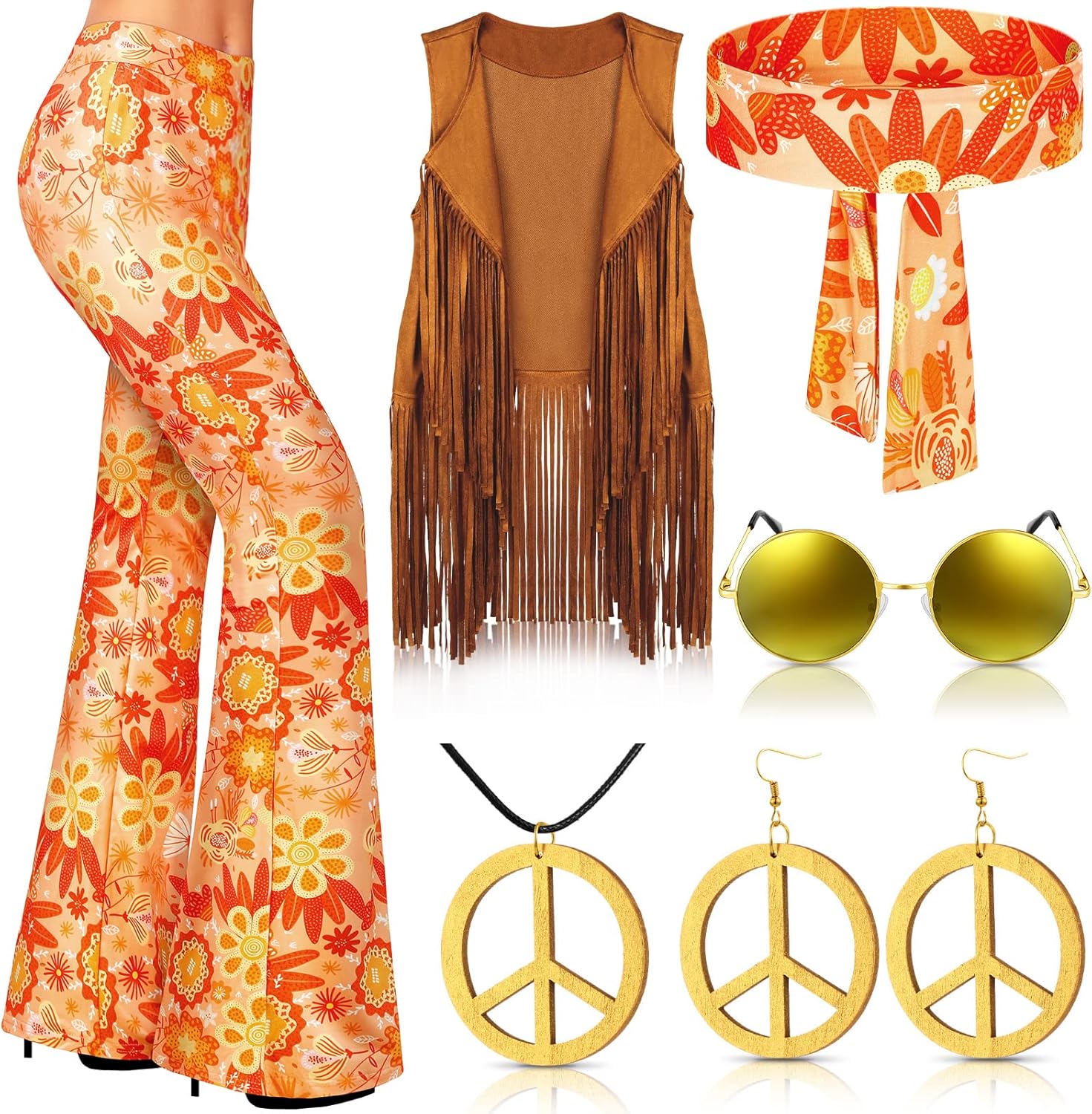 60s 70s Disco Hippie Outfits for Women Halloween Costume Set