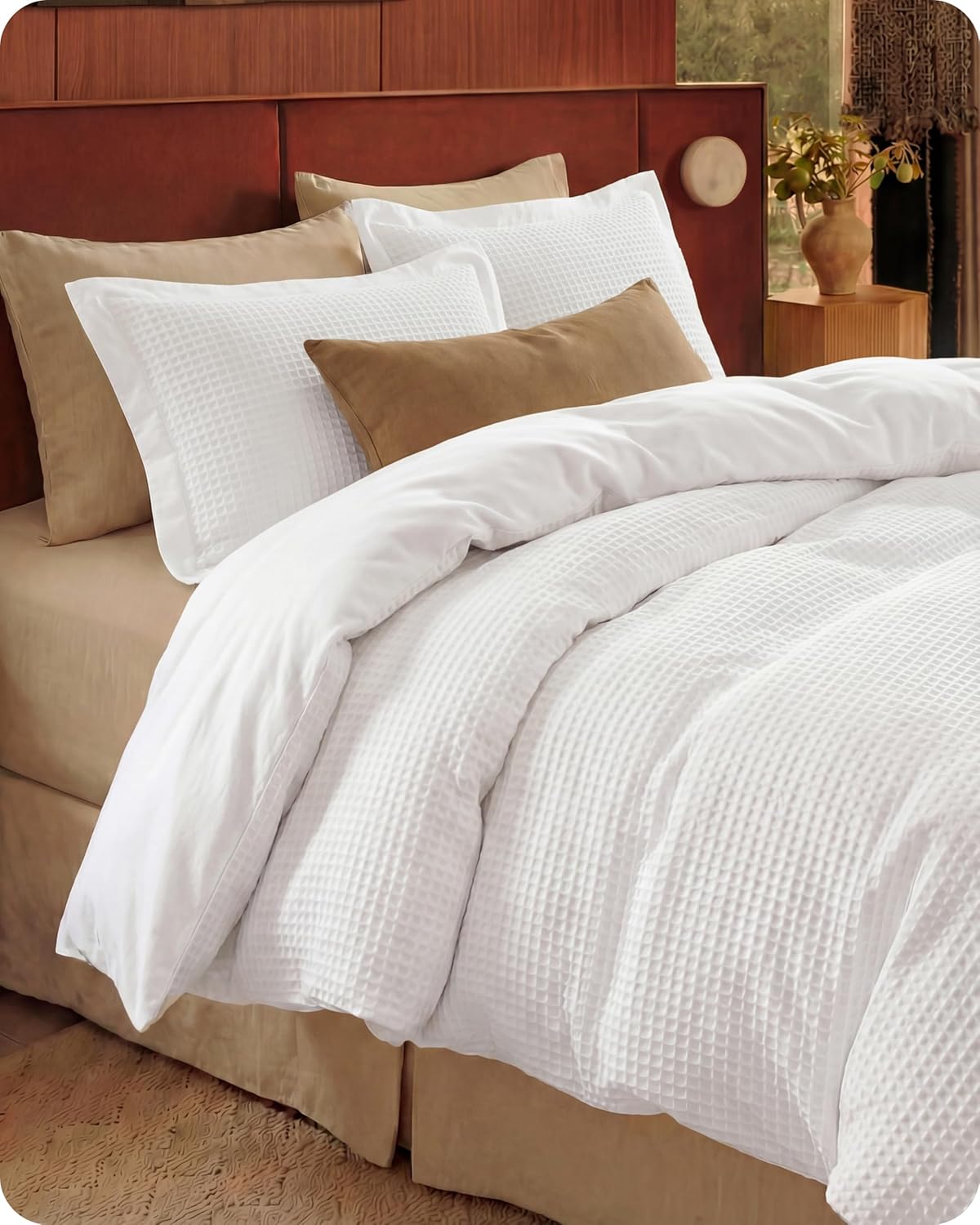 Bedsure Cotton Duvet Cover Queen - Soft Waffle Weave Comfort