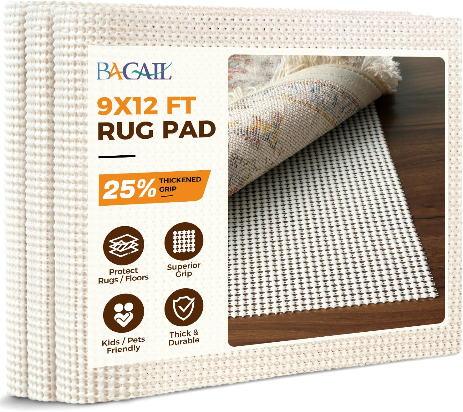Non Slip Rug Pad Gripper for Hardwood Floors by BAGAIL BASICS