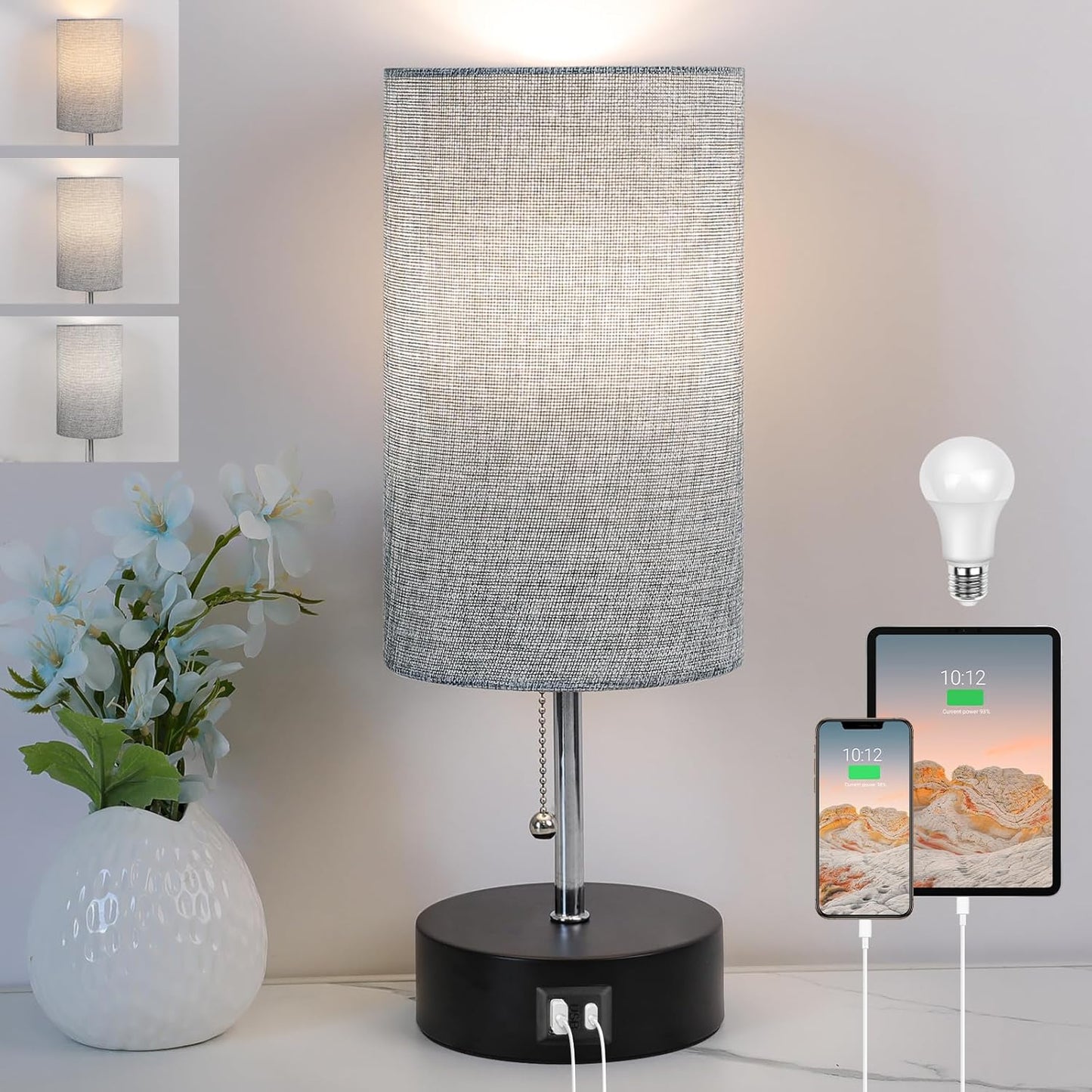 3-Temp Bedside Lamp with USB Ports, ROTTOGOON