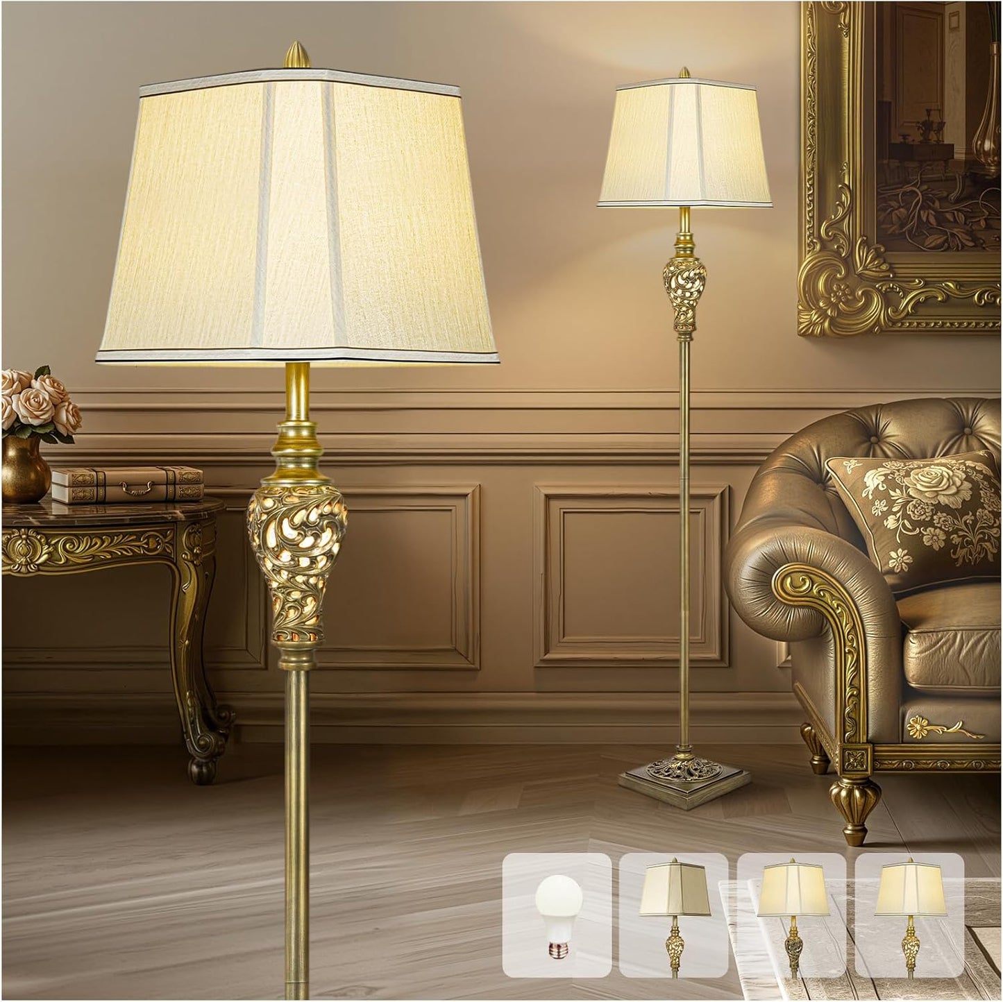 Vintage Floor Lamp for Living Room with Nightlight and Shade