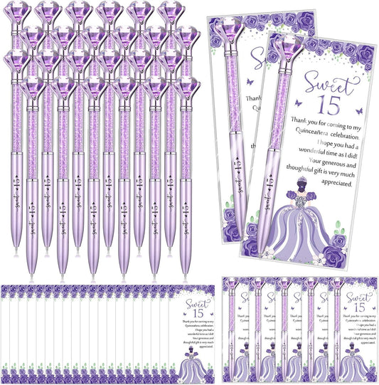 Quinceanera Party Favors with Crystal Diamond Pens and Cards