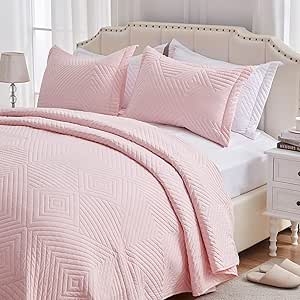 SunStyle Home Queen Size Quilt Light Pink Bedspread for All Seasons