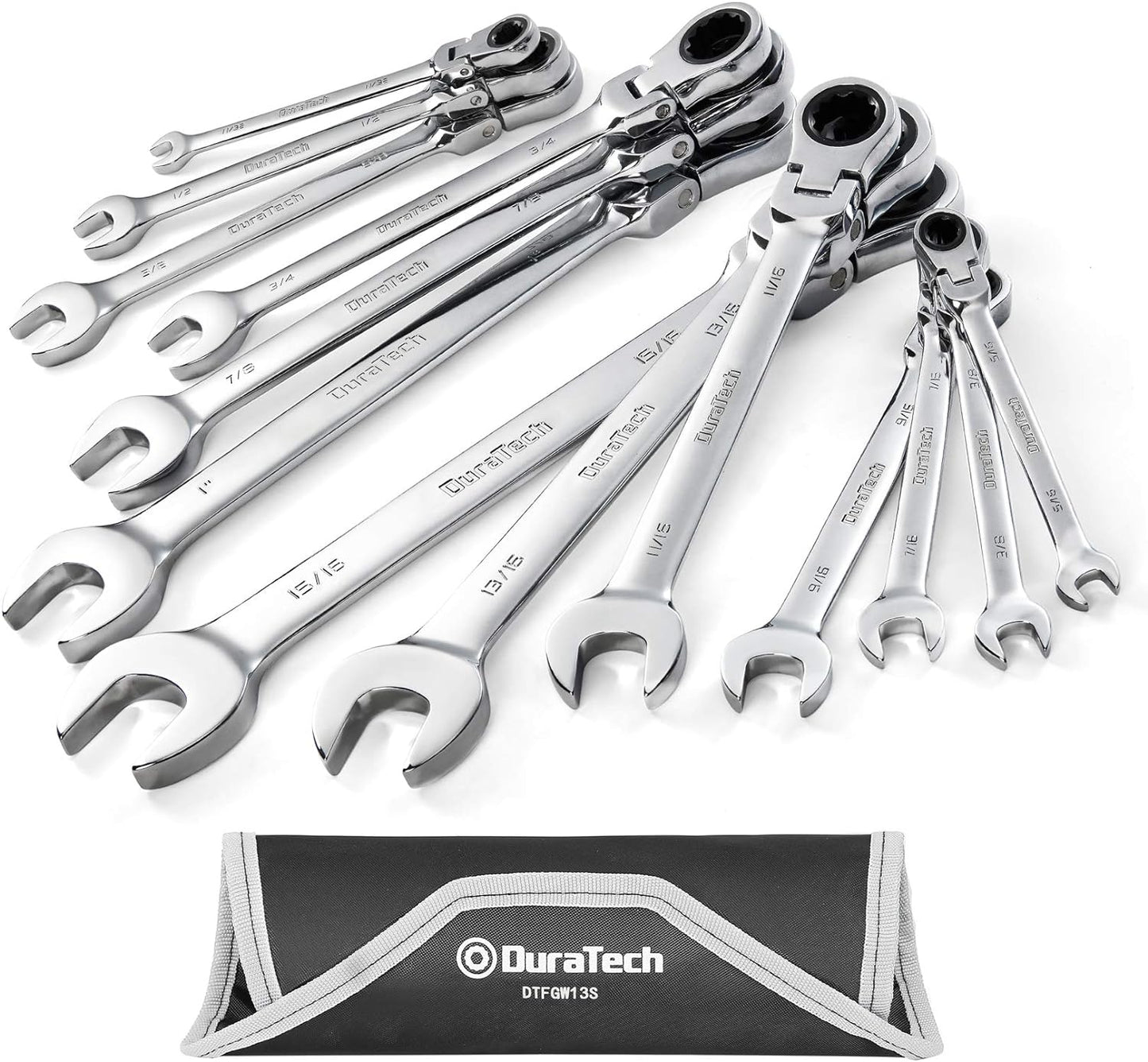 DURATECH Flex-Head Ratcheting Wrench Set for Tight Spaces