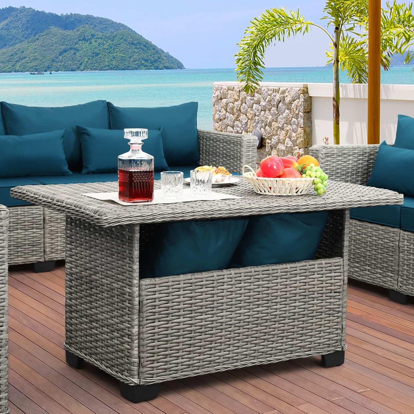 Rattaner 46 Inches Outdoor Coffee Table with Storage Wicker Design