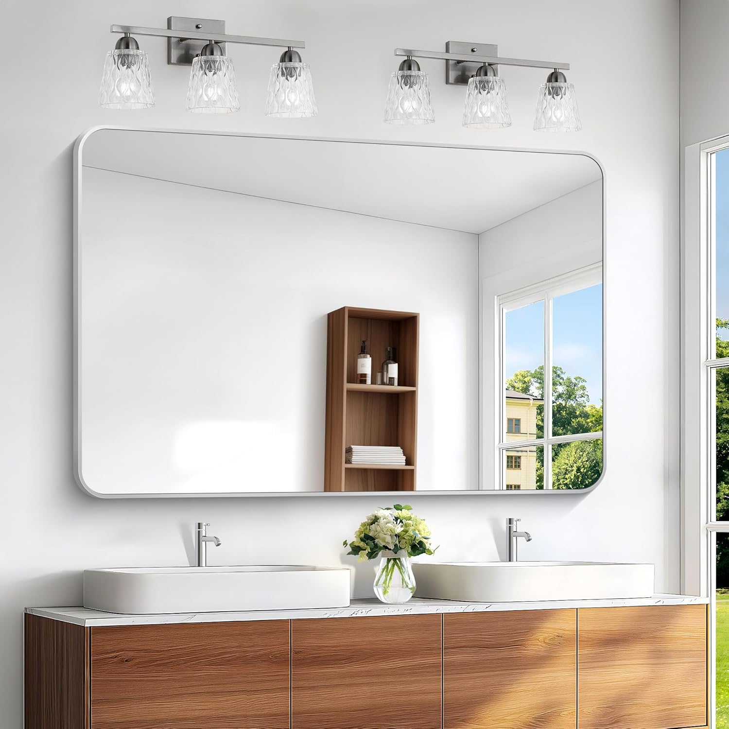 BONEWEI Silver Bathroom Mirror - 55x36 inch Wall Mounted Design