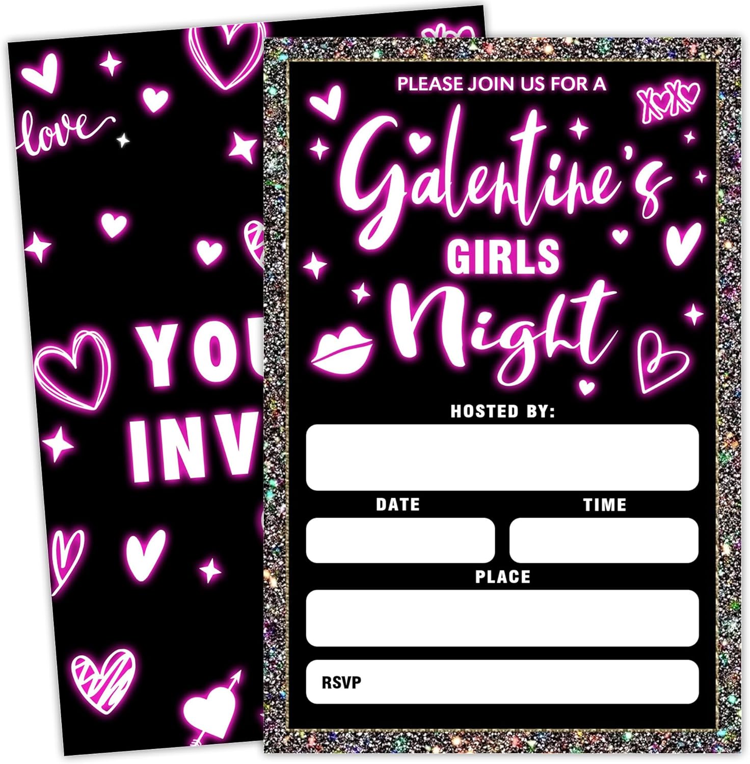 Pink Neon Galentines Party Invites - Set of 20