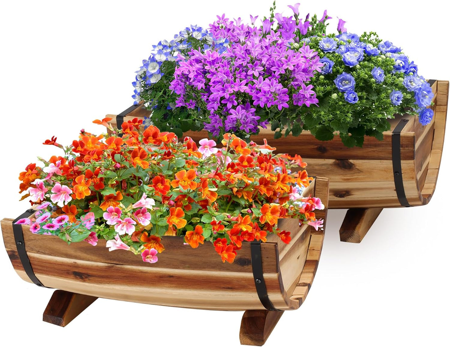 IDZO Solid Acacia Wood Half Barrel Planters for Outdoor Use