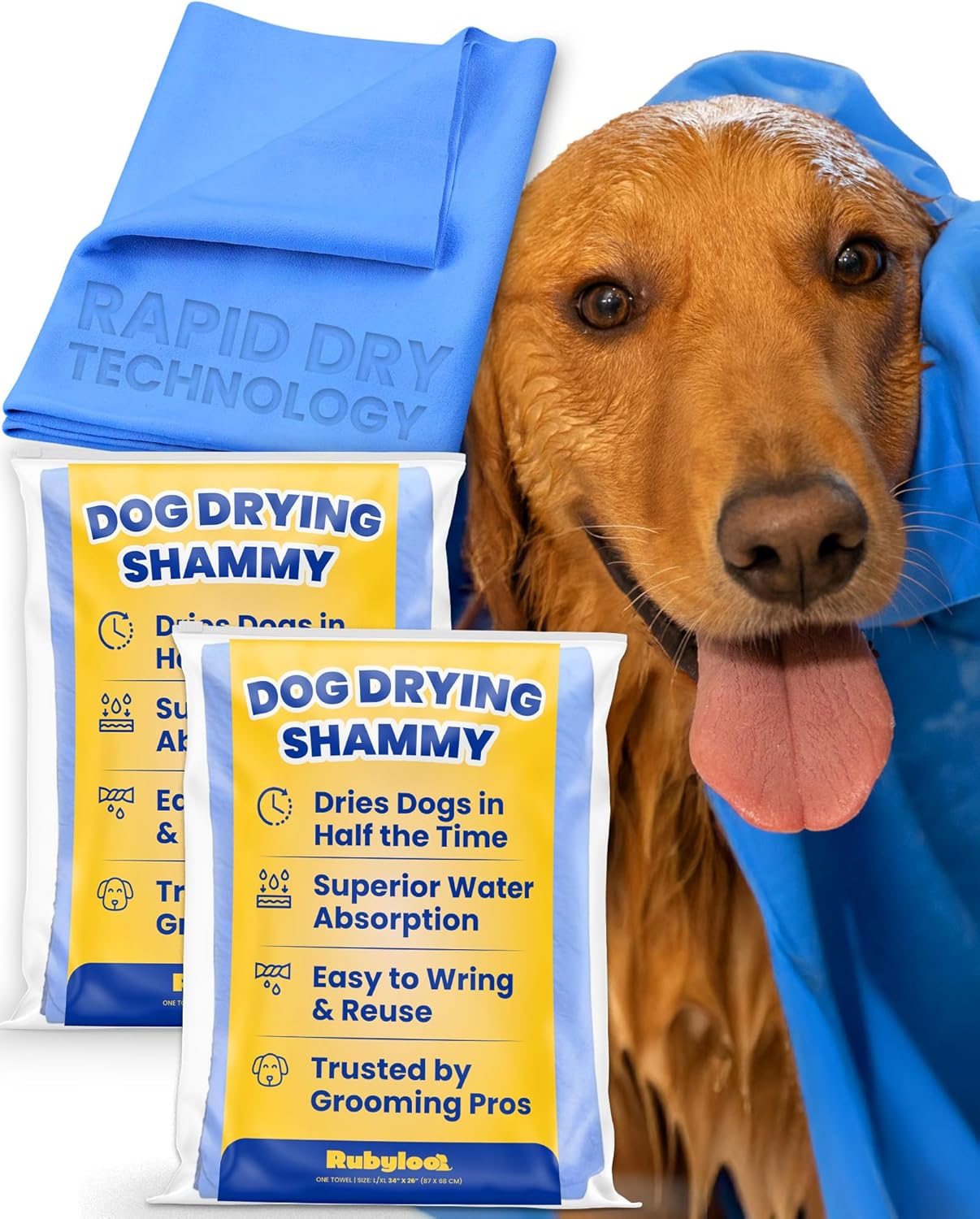 Ultra Absorbent Dog Towels for Fast Drying - 2 Pack Large