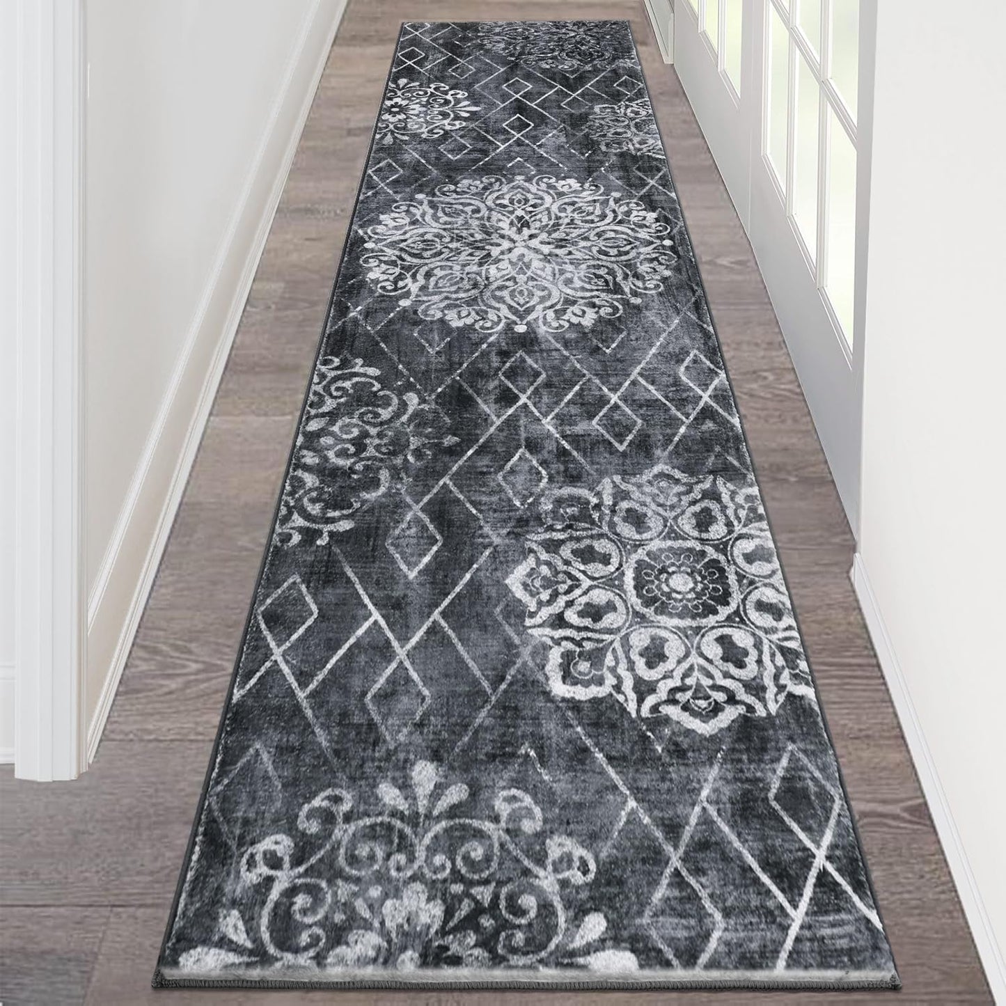 HEBE Hallway Runner Rug 2ftx8ft Vintage Non Slip Boho Carpet
