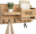 Black Rustic Mail Organizer for Wall Mount with Shelf and Hooks