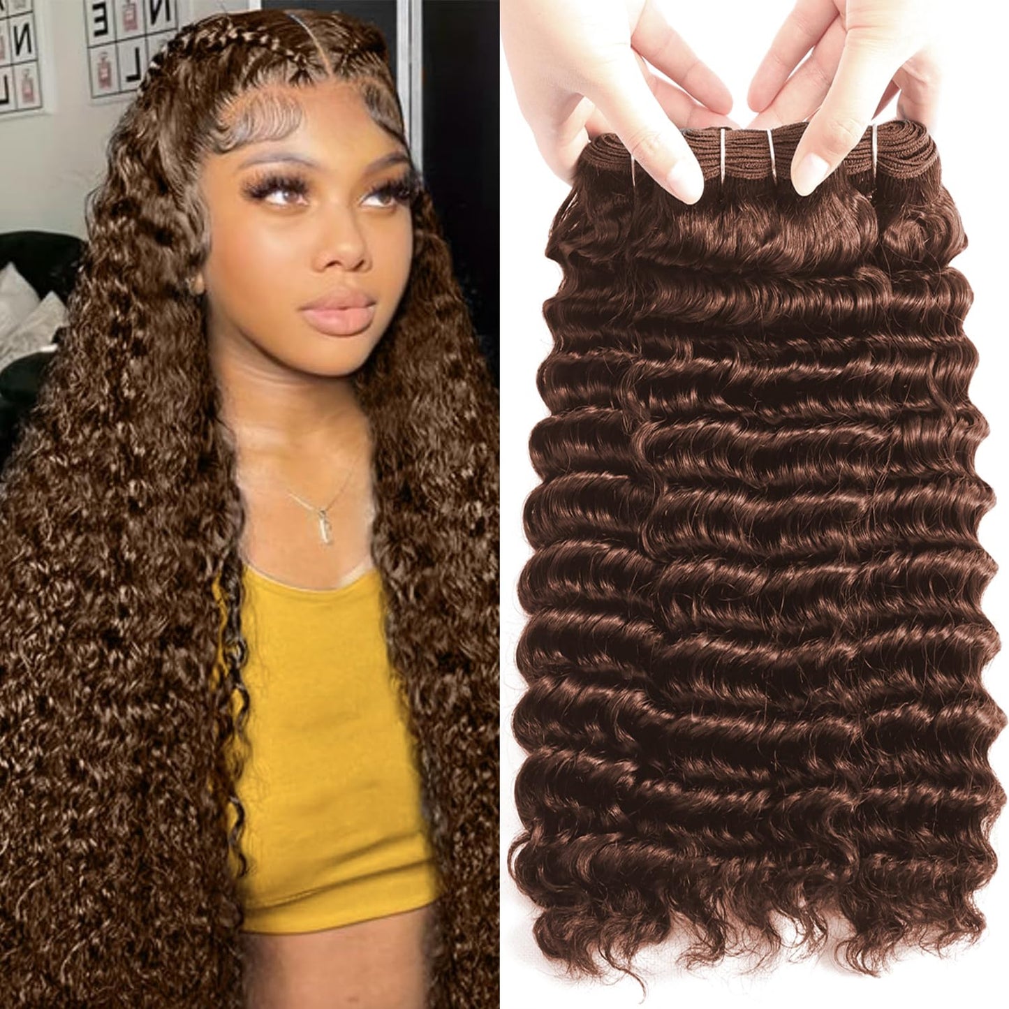 Deep Wave Bundles Human Hair 18 20 22 Inch Chocolate Curly