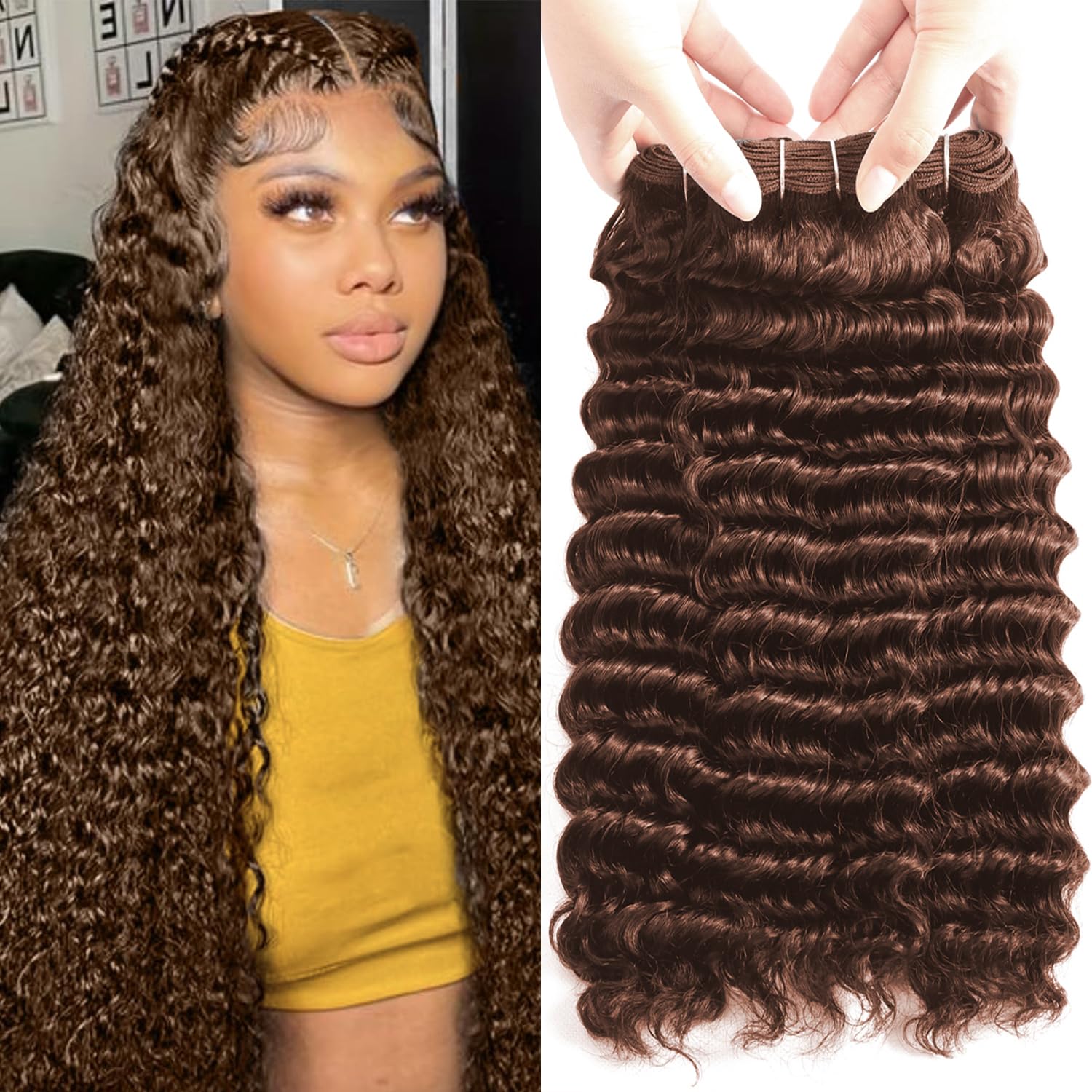 Deep Wave Bundles Human Hair 18 20 22 Inch Chocolate Curly