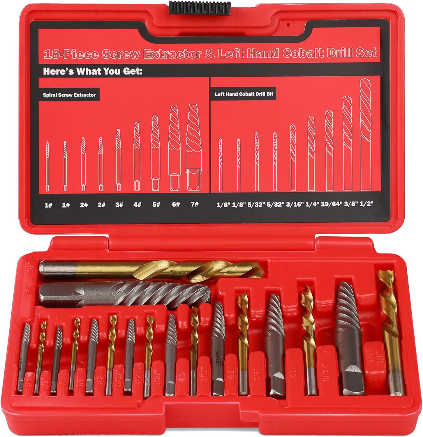 18Pcs Screw Extractor Set for Easy Removal of Stripped Bolts
