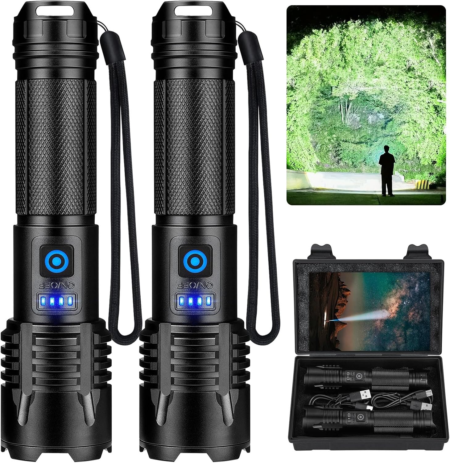 Super Bright LED Flashlight 2 Pack with 3000 High Lumens