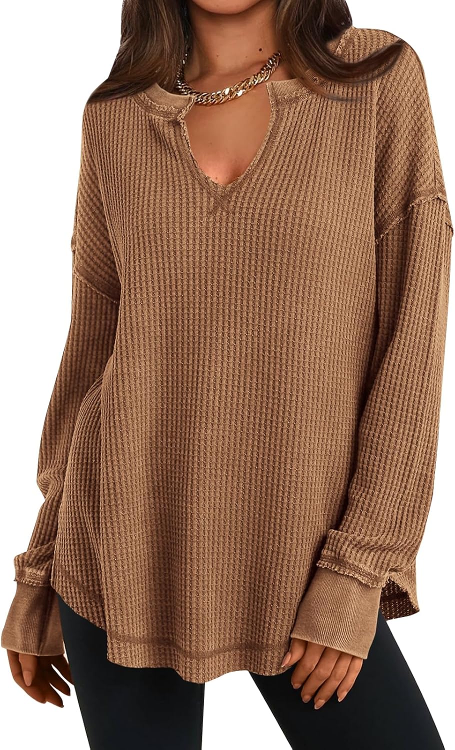 PRETTYGARDEN Womens Fall Fashion Waffle Knit Long Sleeve Tunic
