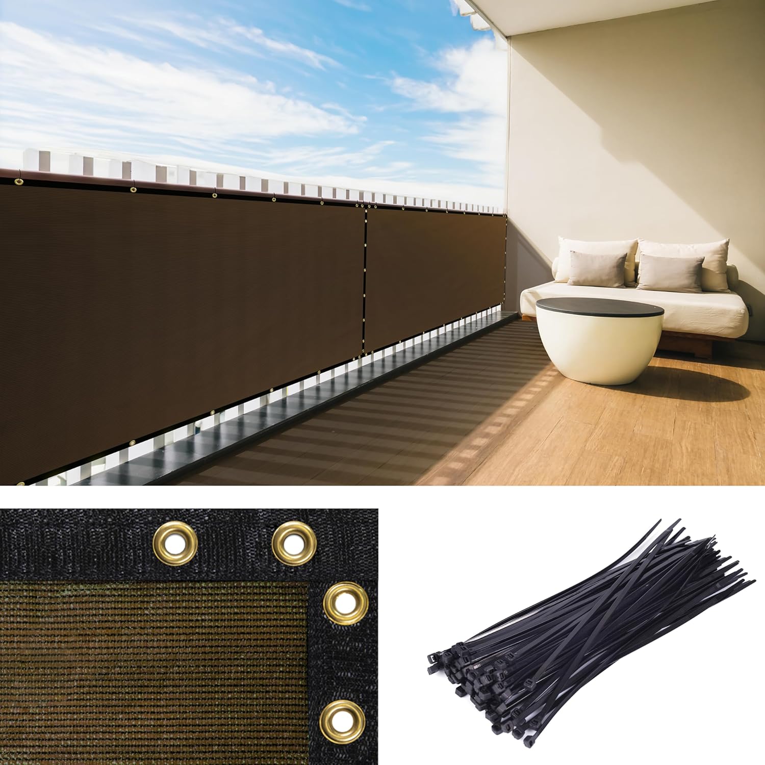 Royal Shade Custom Size Brown Balcony Privacy Screen for Railing