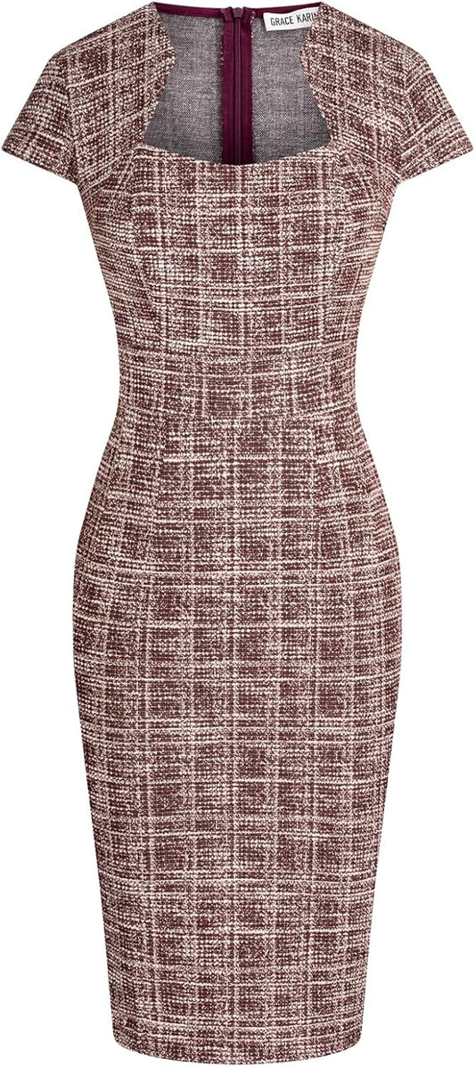Gorgeous Pencil Dress for Work - Cap Sleeve Tweed Style