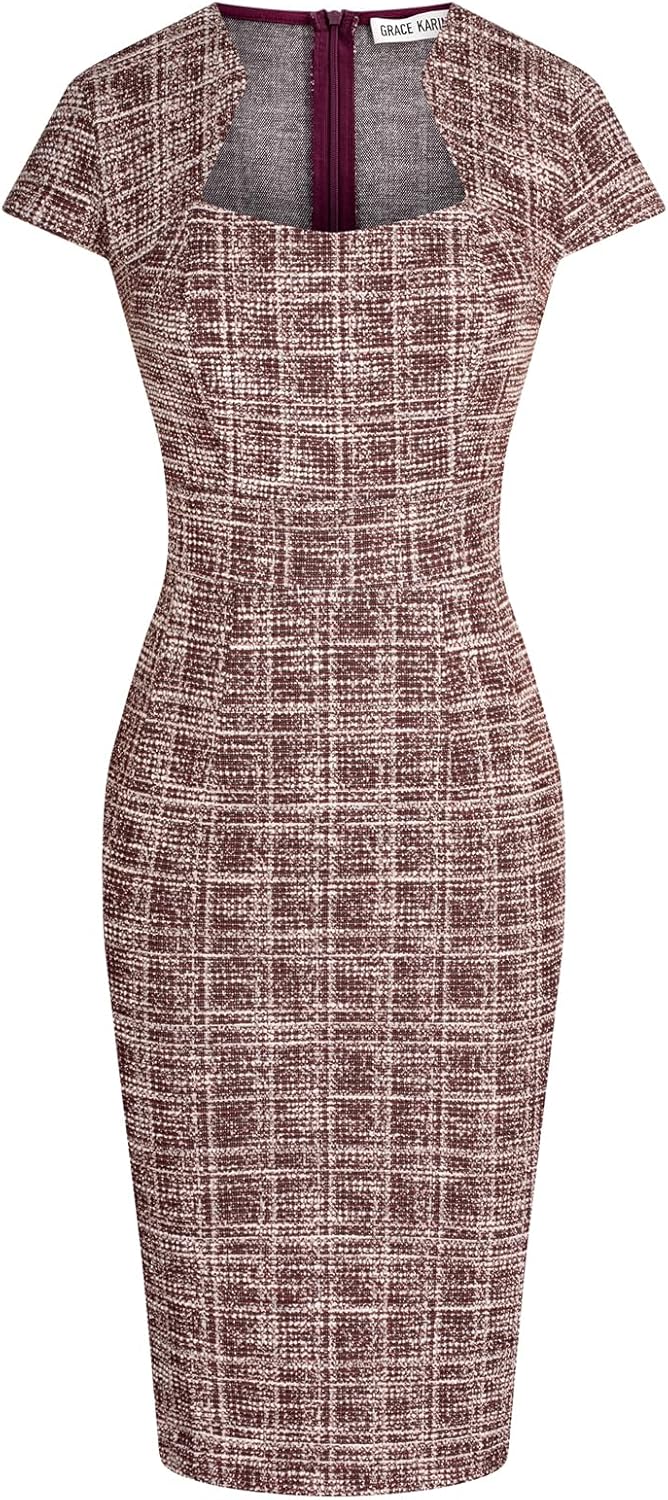 Gorgeous Pencil Dress for Work - Cap Sleeve Tweed Style