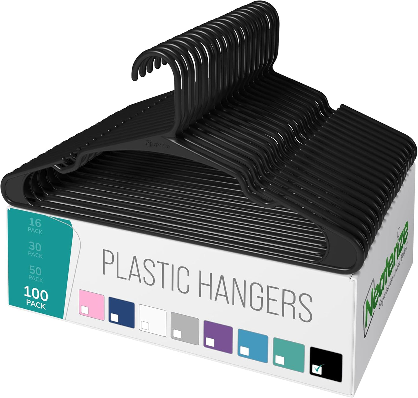 Neaterize Clothes Hangers Plastic 100 Pack for Perfect Organization