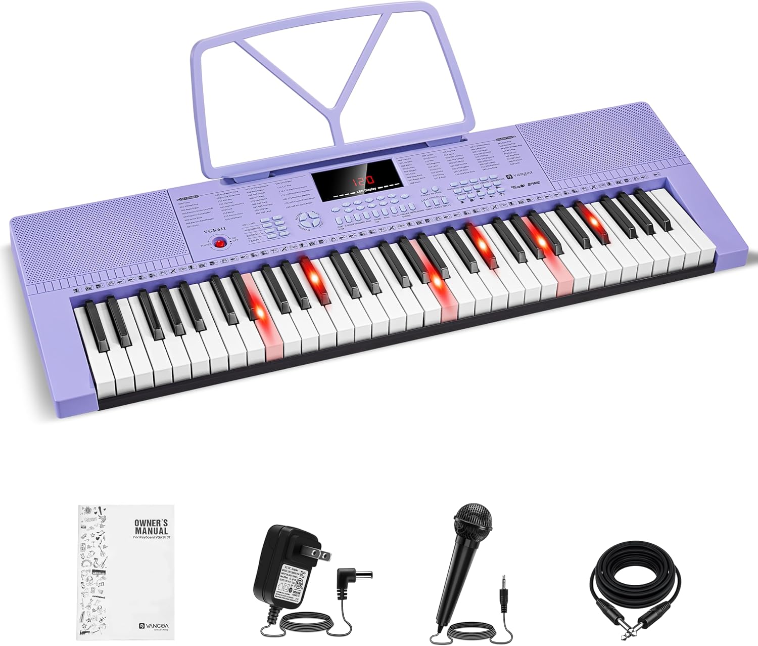Vangoa VGK611 Piano Keyboard for Beginner with Lighted Keys