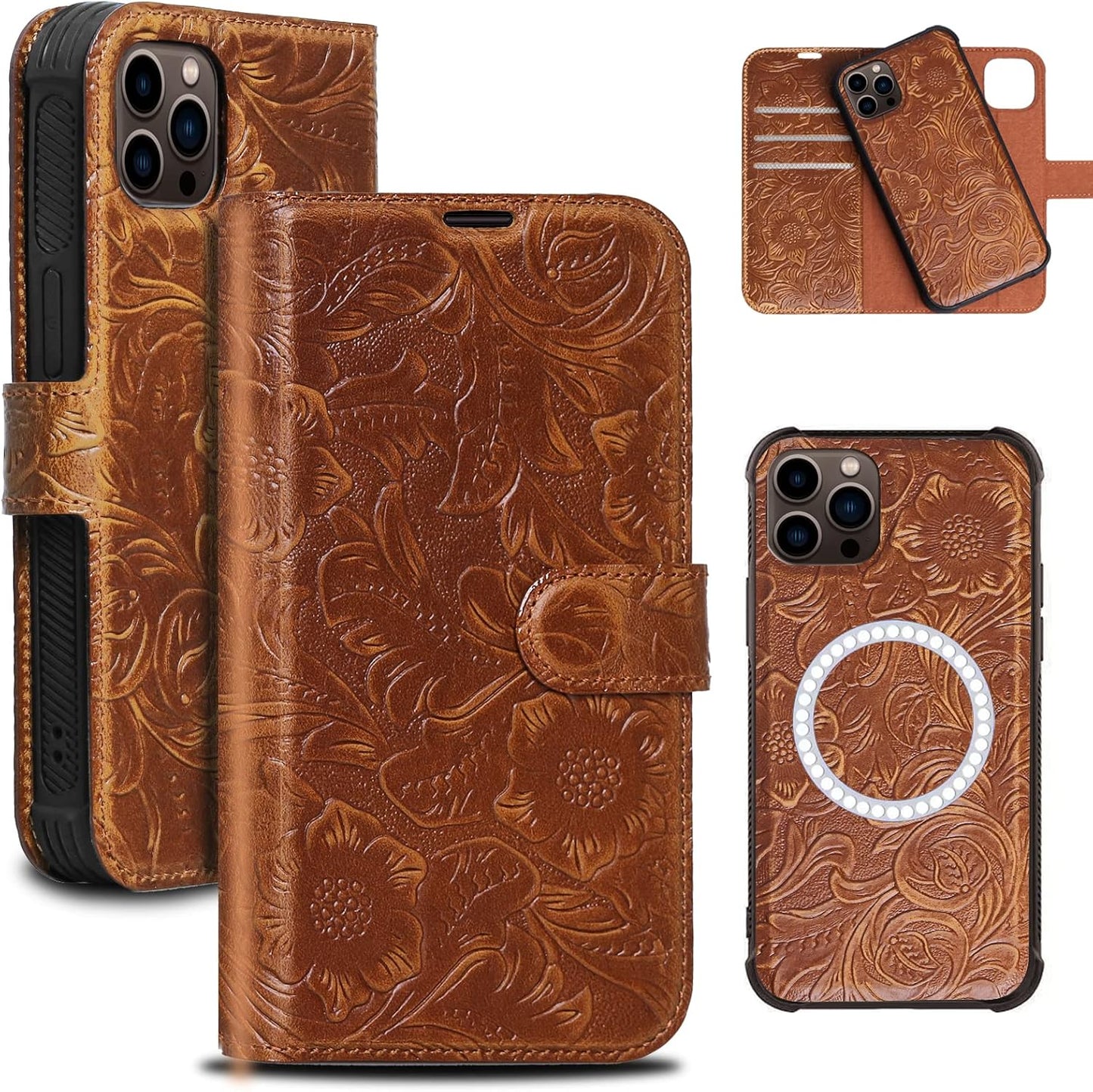 Leather Case Compatible with iPhone 15 Pro Max - 2in1 Wallet