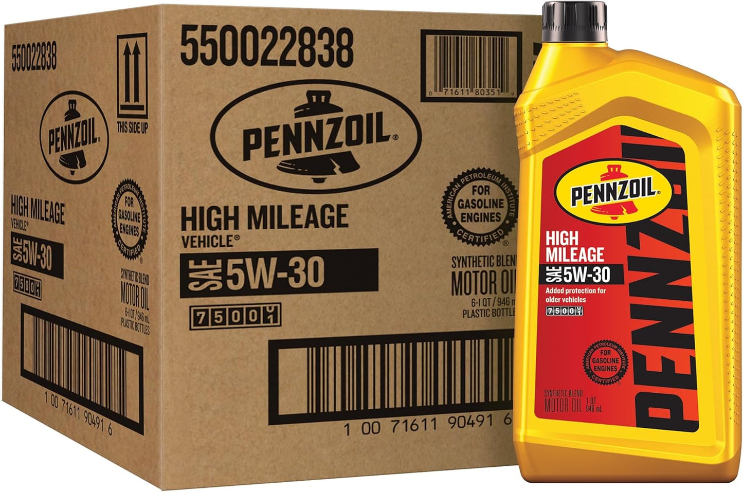 High Mileage 5W-30 Motor Oil for Worn Engines - 6 Pack