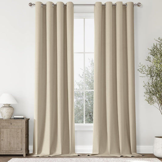 100% Blackout Natural Solid Curtains for Bedroom and Living Room