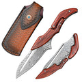 Damascus Steel Folding Knife with Yellow Sandalwood Handle