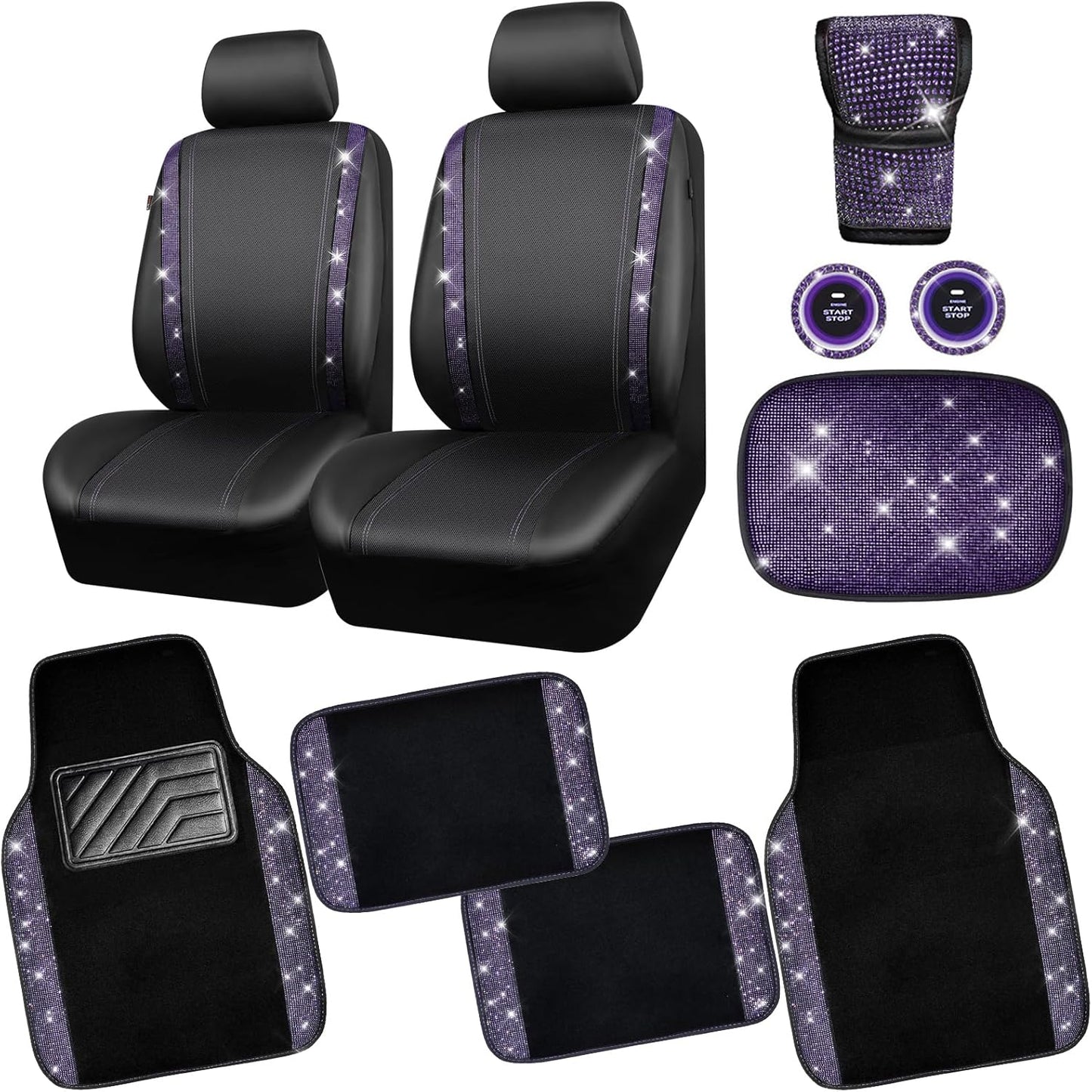 Bling Rhinestone Car Seat Covers and Accessories Set for Women