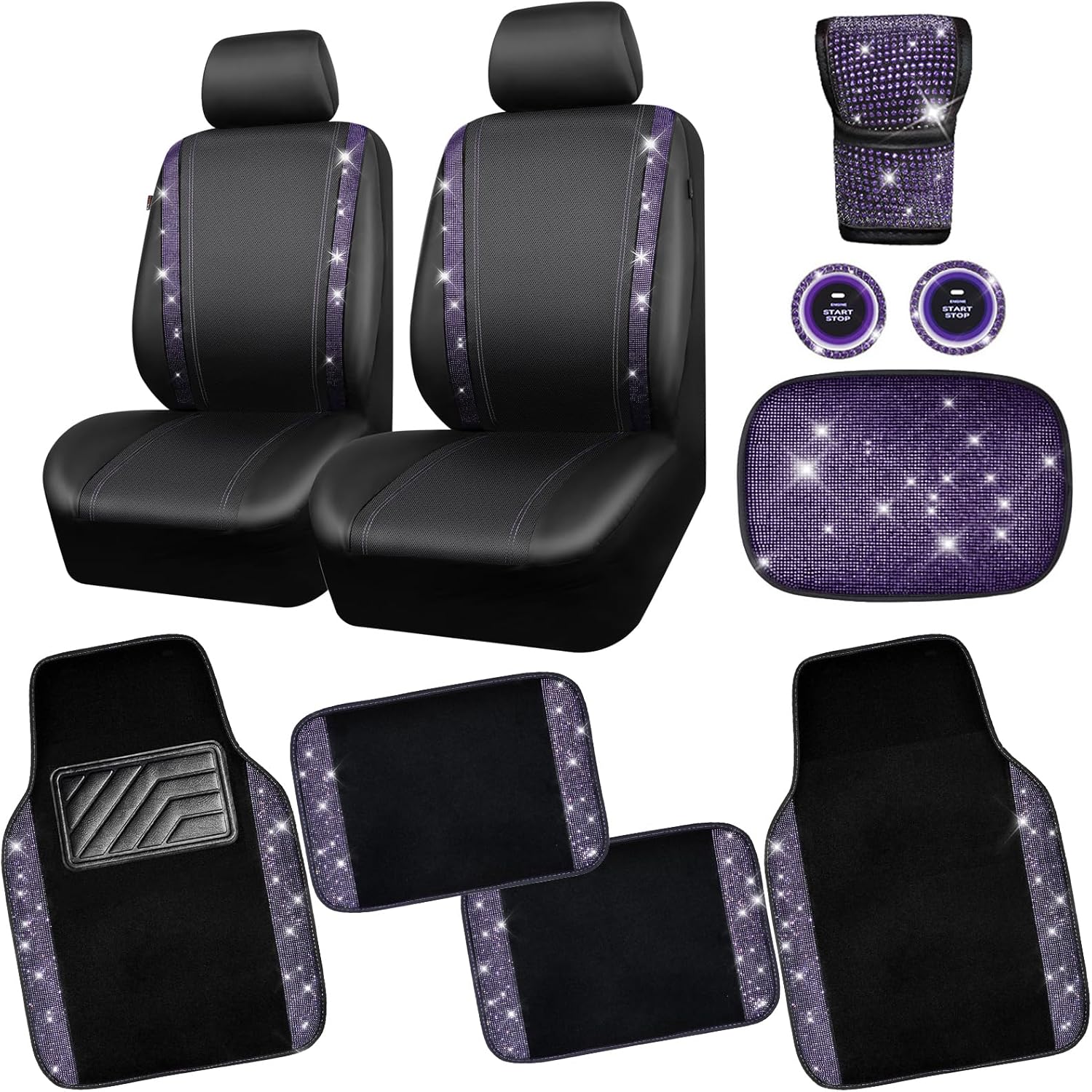 Bling Rhinestone Car Seat Covers and Accessories Set for Women