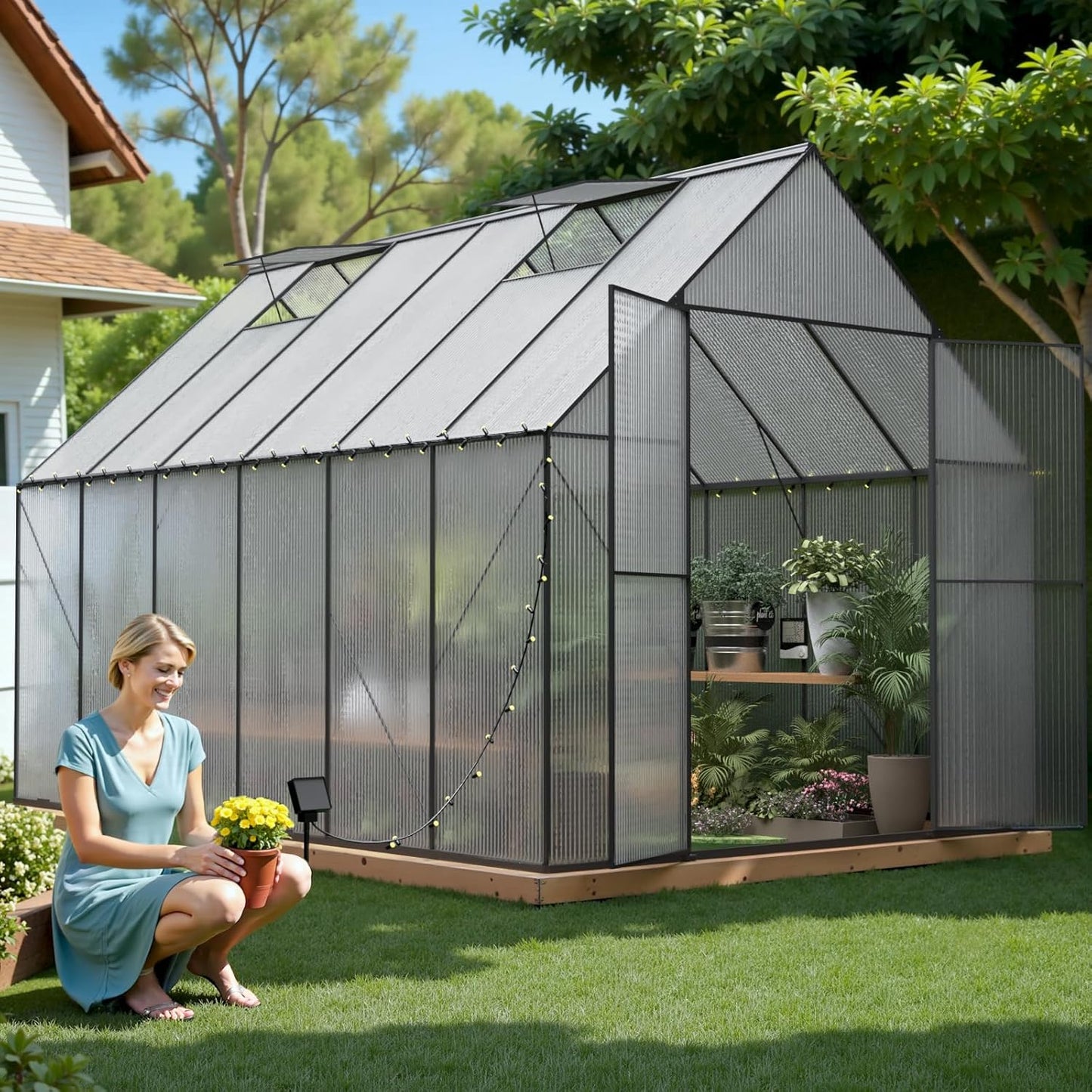 8x12 FT Heavy Duty Greenhouse for Outdoors with Roof Vent