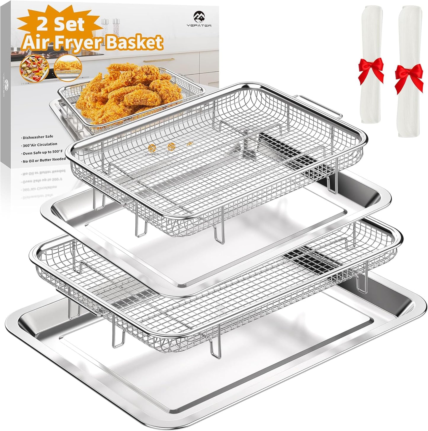 YEPATER Stainless Steel Air Fryer Tray Set - Baking & Frying Perfection!