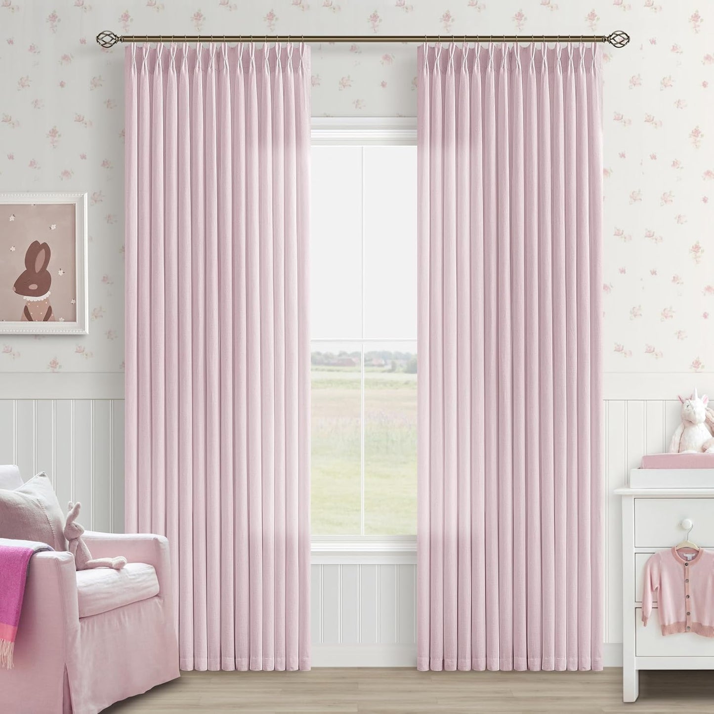 Light Pink Linen Pinch Pleated Curtains for Girls Bedroom