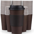 Promora 16 oz Disposable Brown Coffee Cups with Lids & Sleeves - 100