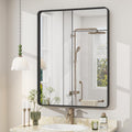 Black Rounded Rectangle Bathroom Mirror 24x32 in - Matte Metal Frame