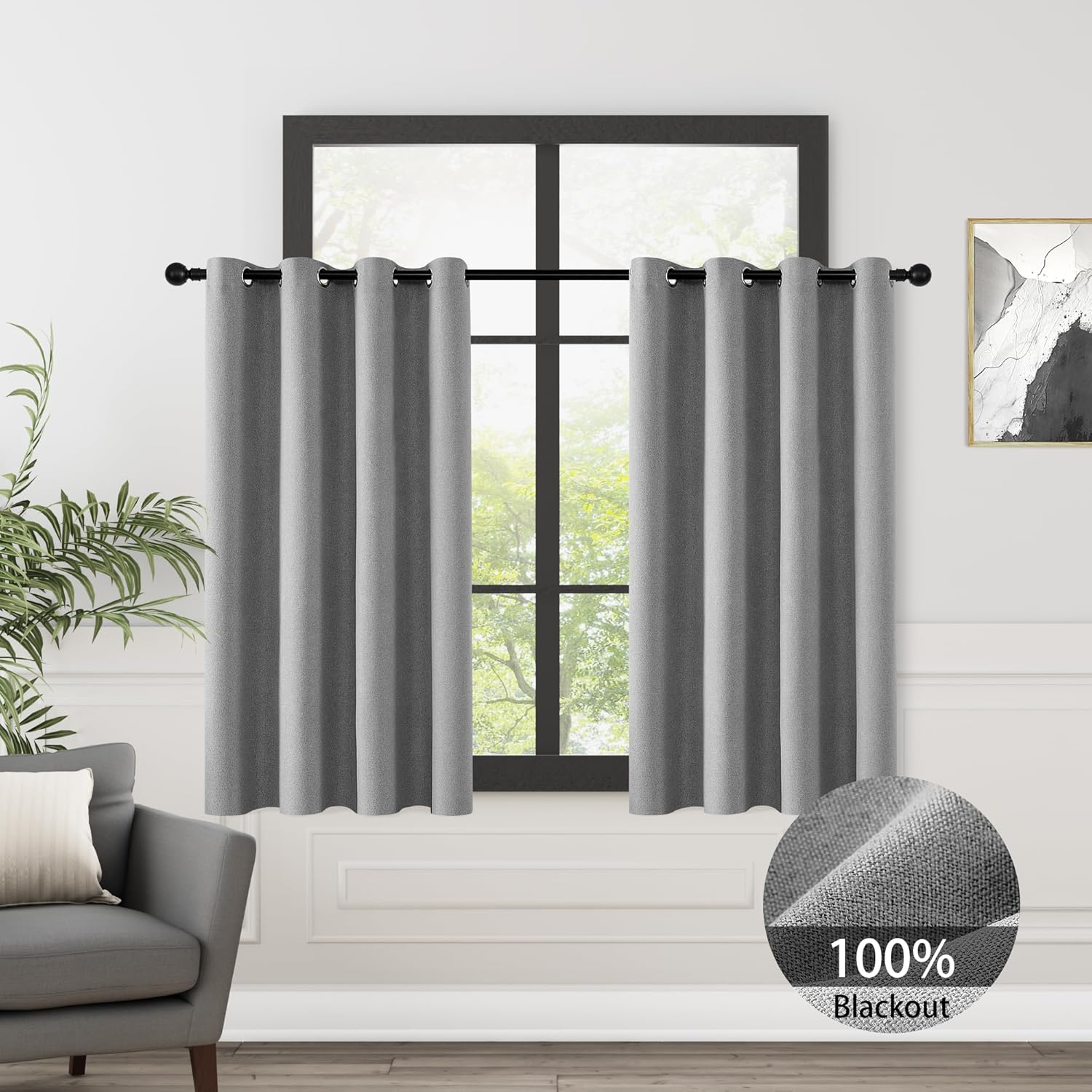 ChrisDowa 100% Blackout Grey Solid Curtains for Bedroom