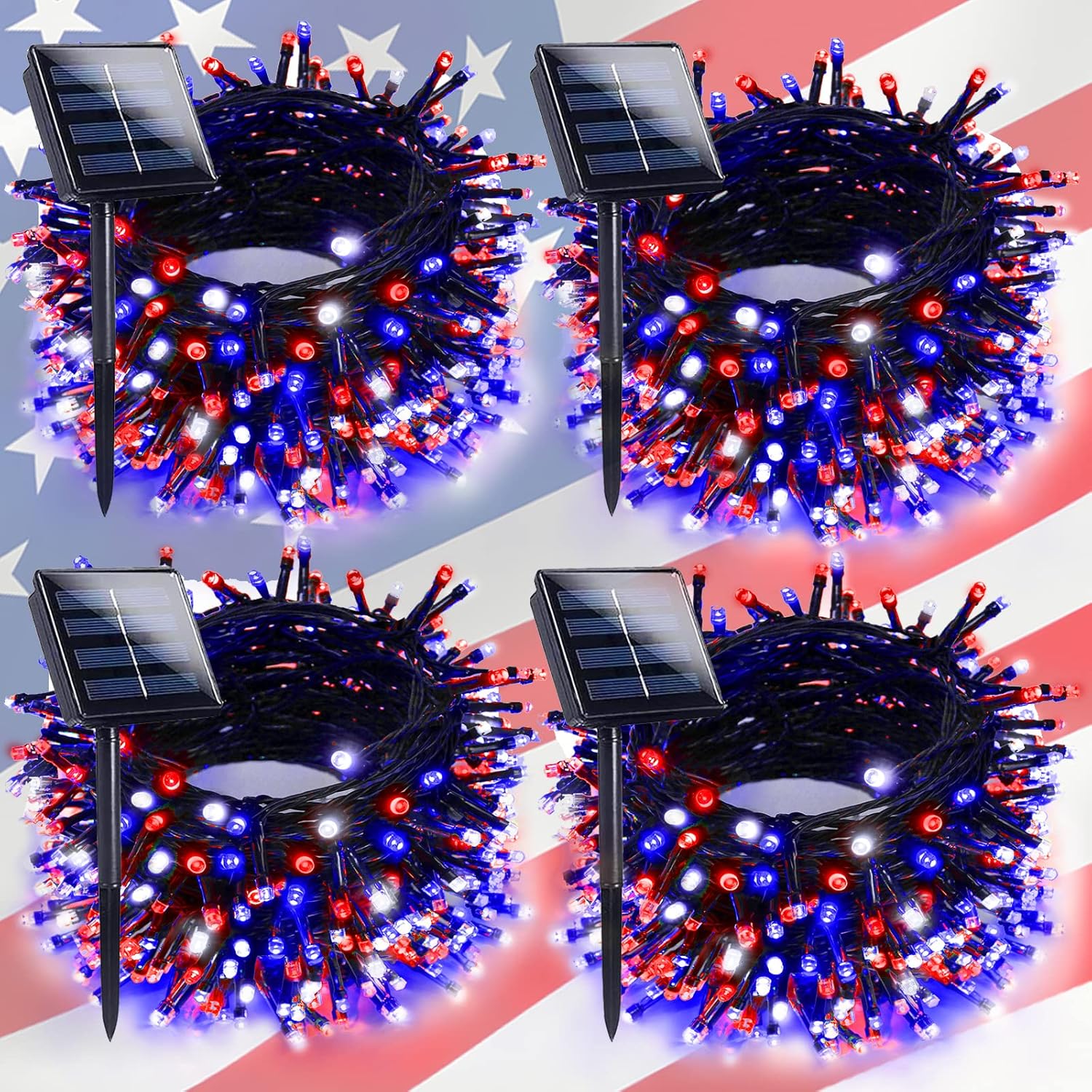4pk Solar Christmas Lights Outdoor for Independence Day Decor