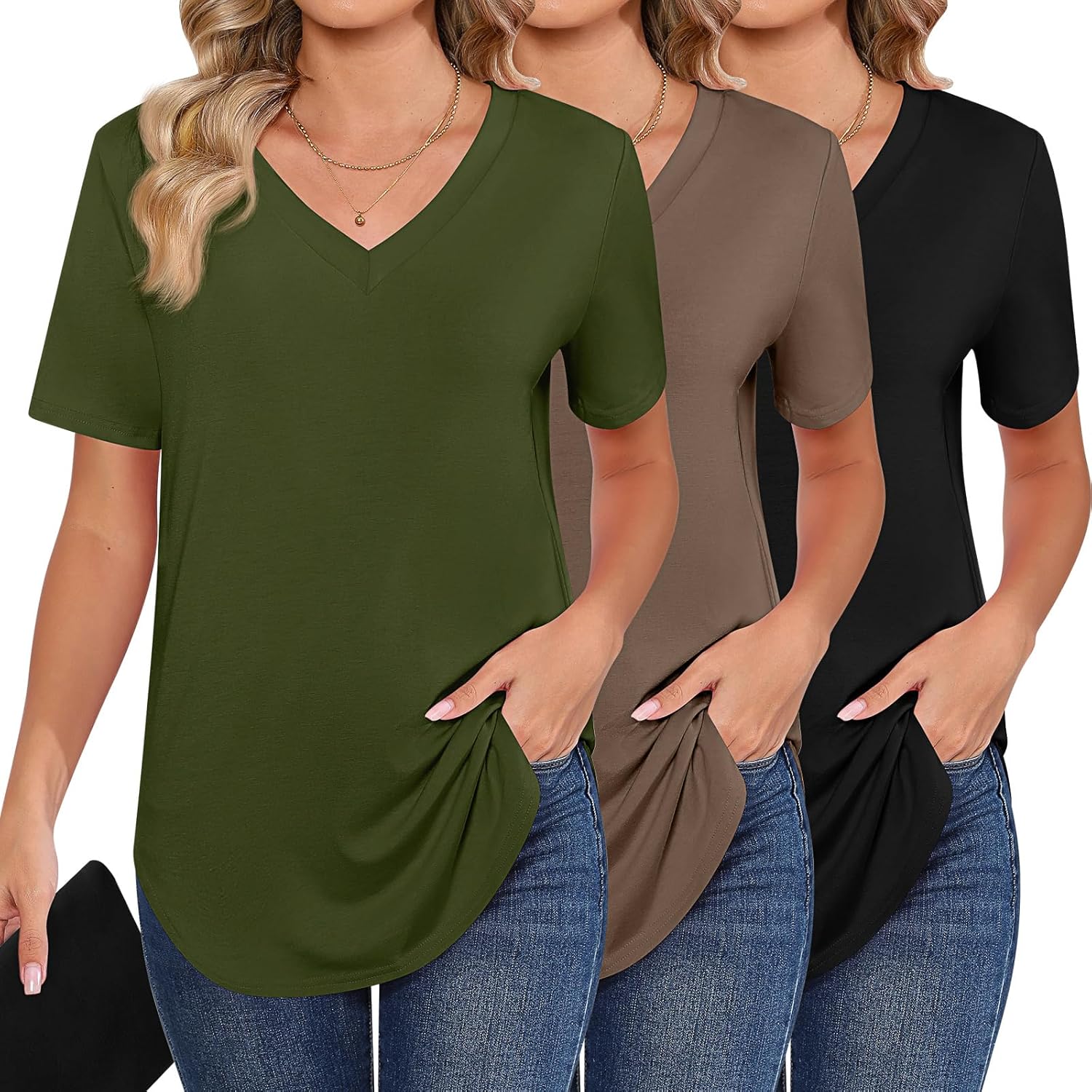Ficerd Women's Short Sleeve Tunic Tops for Casual Summer Wear