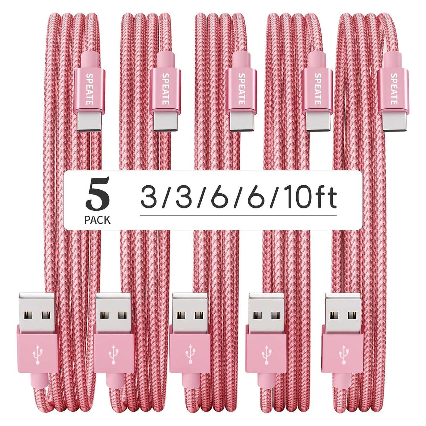 Fast Charge 5-Pack USB C Cables by SPEATE