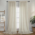 Back Tab Linen Curtains 105 in Long 2 Panels Set - Light Filtering