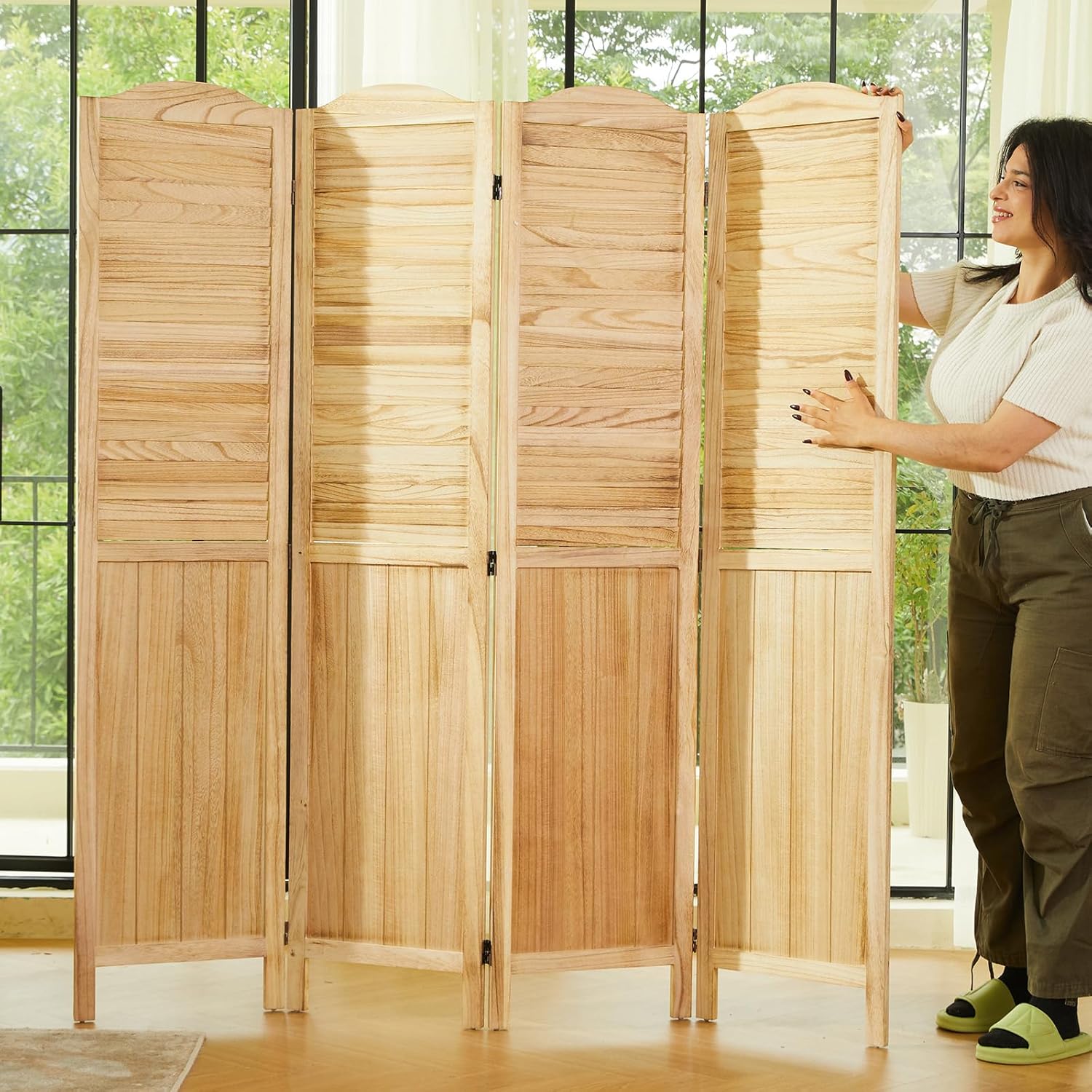 Room Dividers for Privacy - 5.75Ft Foldable Wooden Screens