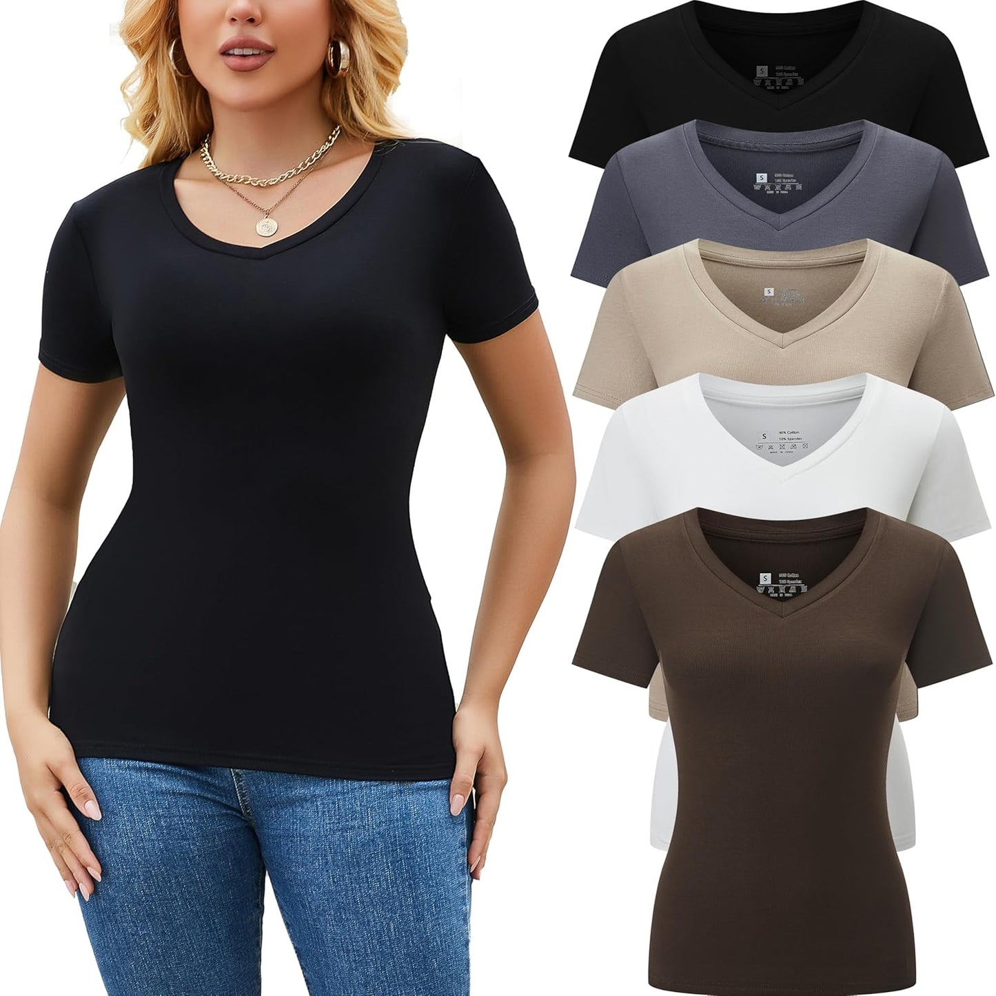 5 Pack Womens V Neck Short Sleeve T Shirts for Summer Style